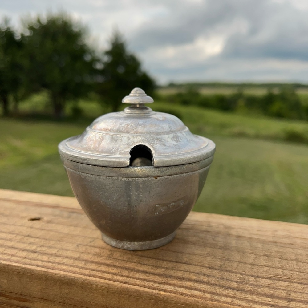 Vintage/Antique Stede Pewter Sugar Bowl Made In Germany-stamped Horse Head.